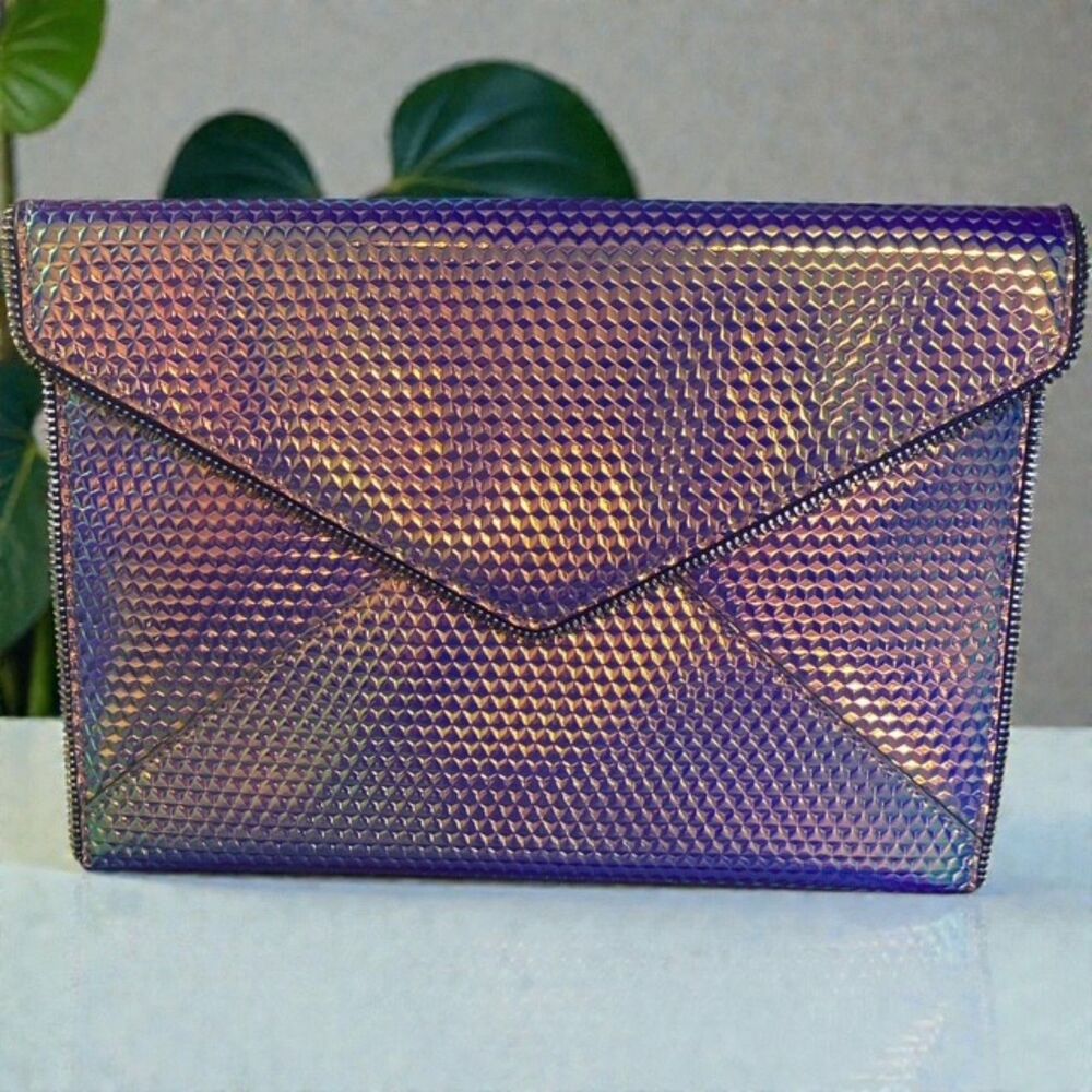 Rebecca Minkoff Leo Iridescent Hologram Envelope Clutch. EUC